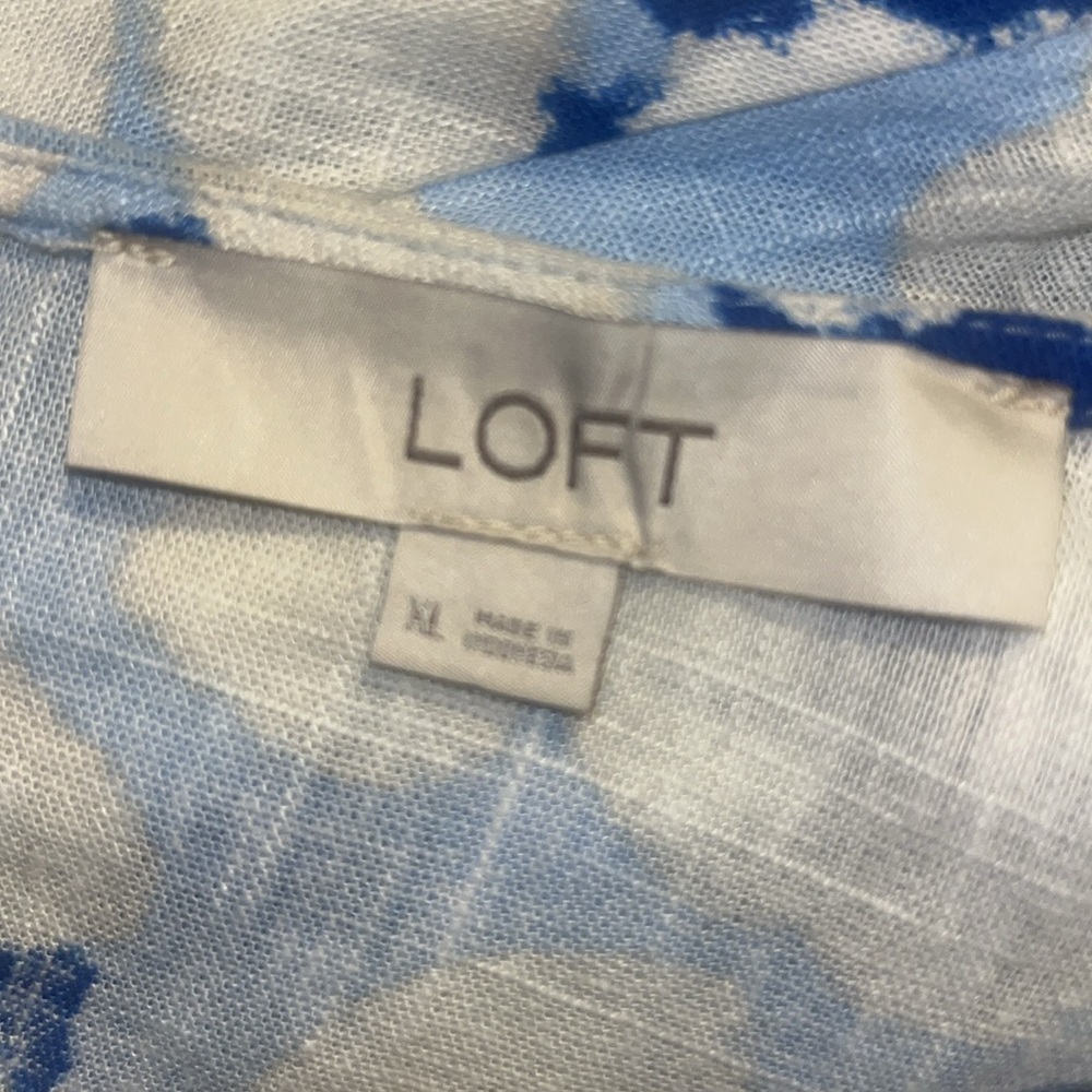 Loft XL Linen Blend Dress Blue Floral A-Line Vacation SPRING WEDDING GUEST DRESS - Picture 12 of 12